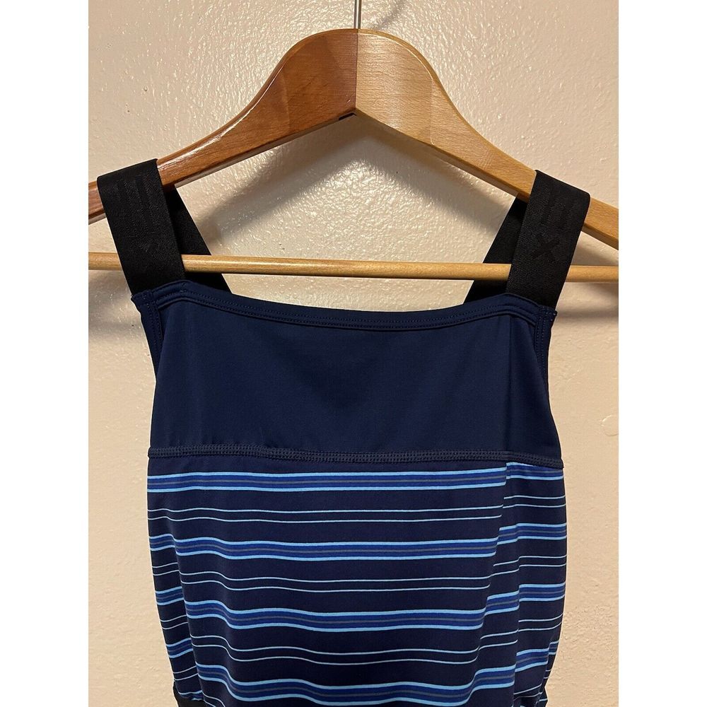 TomboyX Sports Bra Swim Blue Black Stripe High Neck Racer Back Wmns/Unisex Sz M